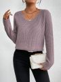SHEIN Privé Guipure Lace Panel Ribbed Knit Sweater