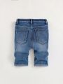 SHEIN Teen Boys' Casual Mid-waist Slim Fit Denim Shorts