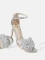 SHEIN Belle Rhinestone Flower Decor Women's High Heel Sandals