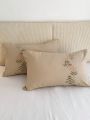 2pcs Khaki Floral Embroidered Brushed Fabric Pillowcases