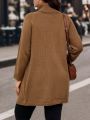 SHEIN LUNE Plus Size High Neck Drop Shoulder Long Sleeve Sweater With Split Hem