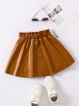SHEIN Kids EVRYDAY Little Girls' Elastic Waist Button Detail A-line Skirt