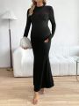 SHEIN Maternity Solid Color Sheer Mesh Patchwork Bodycon Dress