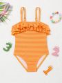 Baby Girl Double Ruffle One-Piece Swimsuit With Shoulder Straps