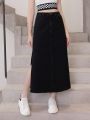 Teenage Girls' Denim Half Skirt With Side Slit Design