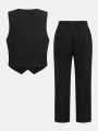 SHEIN Kids FANZEY Tween Boy Button Front Vest Blazer & Pants