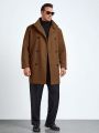 SHEIN Men's Plus Size Solid Color Double-breasted Woolen Coat