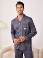 Men's Color Block Piping Detail Houndstooth Home Wear