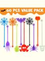 JOYIN 60 PCS Halloween Stretchy Sticky Toys, Slap Sticky Hands Sensory Toys Bulk for Kids Gift, Pumpkin, Ghost, Spider, Skeleton, Party Favors Classroom Game Prizes, Halloween Goodie Bags Stuffers