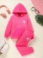 SHEIN Toddler Boys' Casual Sporty Letter Print Long Sleeve Hoodie And Pants Set For Fall/Winter