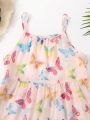 Girls' Butterfly Printed Cami Dress With Top Layer