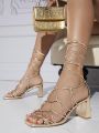 Women's Fashion High-Heeled Solid Color Strappy Sandals