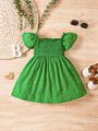 SHEIN Kids SUNSHNE Little Girls' Woven Solid Color Slim Fit Pleated Casual Dress