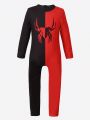 SHEIN Kids QTFun Boys' Cool Spider Printed Long Sleeve Jumpsuit Cosplay Costume With Pants, Summer