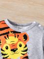 Infant Boys' Cute Tiger Pattern Short Sleeve Romper With Shorts For Summer