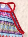 SHEIN Girls' Printed Fringed Dress For Big Kids