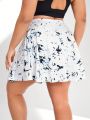 Yoga Basic Plus Size Tie Dye Athletic Skirt With Built-In Shorts