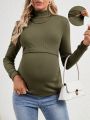 SHEIN Solid Color High Neck Maternity Breastfeeding T-shirt