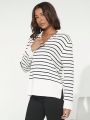 SHEIN BASICS Striped Pattern Split Hem Sweater