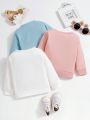 3pcs/Set Baby Girls' Round Neck Heart Printed Sweatshirt