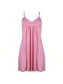 Ladies' Soft And Comfortable Lace Solid Colored Nightgown In Watermelon Red