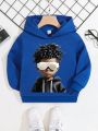 SHEIN Young Boys' Casual Hooded Sweatshirt With Cartoon Portrait Pattern, Suitable For Autumn And Winter