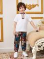 SHEIN Kids SUNSHNE Toddler Boys' Casual Geometric Printed Pants, Great For Holiday In Spring And Summer