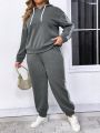 SHEIN LUNE Plus Size Color Blocking Drawstring Hoodie And Joggers Two Piece Set