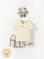 Cozy Cub Baby Boy Polo Shirt & Plaid Shorts & Hat