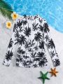Teen Girl Coconut Tree Print Long Sleeve Front Zipper Cover Up
