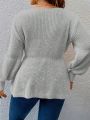 SHEIN Privé Plus Scoop Neck Bishop Sleeve Peplum Sweater