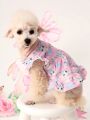 PETSIN 1pc Easter Pink Cute Rabbit & Bowknot Pattern Printed Bubble Sleeve Dress For Pet Cat And Dog