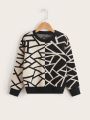 Tween Boy Geo Pattern Drop Shoulder Sweater