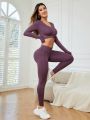 SHEIN Yoga Basic Long Sleeve Crop Top & Leggings Athletic Set