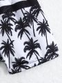 Baby Boy Coconut Tree Striped & Printed Woven Fabric Beach Swimwear Shorts