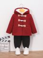 SHEIN Infant Boys' Hooded Mid-length Woolen Coat With Fleece Lining