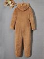 SHEIN Kids EVRYDAY Girls (large) Plush Zipper Jumpsuit With Cute Ears Design