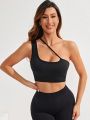 Yoga Basic Women's Seamless High Elasticity Sports Bra With Hollow Out+One Shoulder Design