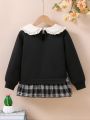 SHEIN Kids FANZEY Girls (small) Black Sweatshirt With Lace Collar And Bow Tie