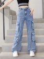 Teen Girl Flap Pocket Cargo Jeans