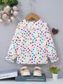 SHEIN Kids CHARMNG Toddler Girls' Doll Collar Blouse With Heart Print And Ruffle Sleeves