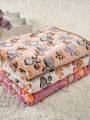 1pc Random Color Pet Blanket, Thick Flannel With Paw Prints, All Seasons Cat And Dog Blanket