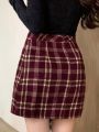 DAZY Women's High Waisted Plaid Skirt