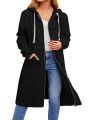 Plus Size Solid Colored Drawstring Hooded Jacket