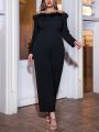 SHEIN Clasi Women'S Plus Size Solid Color Fringed Off Shoulder Jumpsuit