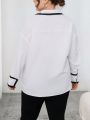 SHEIN Essnce Women's Plus Size Drop Shoulder Long Sleeve Shirt