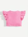 SHEIN Baby Girl Cute Flying Sleeves Twist Solid Color Top