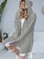 Women's Plus Size Solid Color Batwing Sleeve Hooded Cardigan