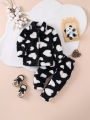 SHEIN Baby Girls' Love Heart Pattern Homewear 2-Piece Set