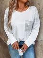 SHEIN LUNE Long Sleeve T-shirt With Glitter Detailing